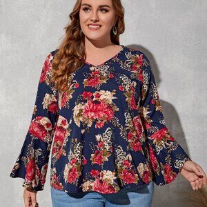 Ladies Plus Size Floral Flounce Top- 3XL-47" Bust-Casual Comfort All Year Round
